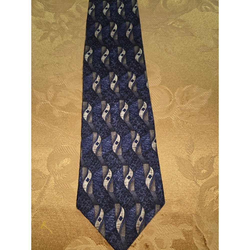 Haggar  Mens Navy Blue/Brown Geometric Abstract Silk Blend Necktie‎ Tie